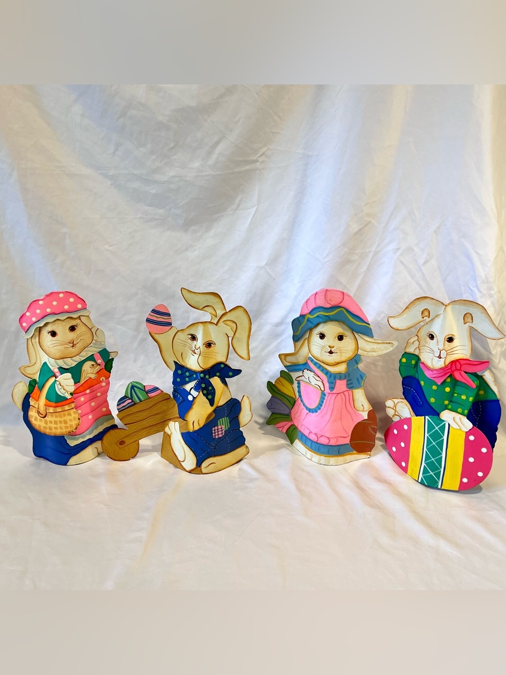 Vintage 1999 Easter Bunny Figurines Set of 4 Hand Painted Decor